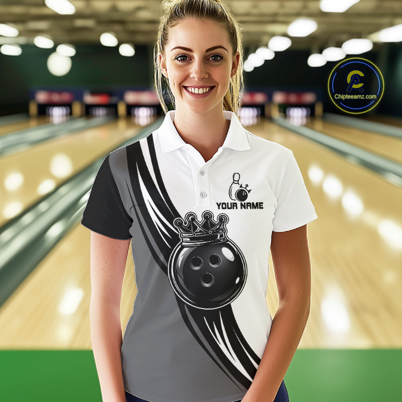 Black, White And Grey Crown Bowling Shirts Custom Bowling Team Jersey Polo & 1/4 Zip