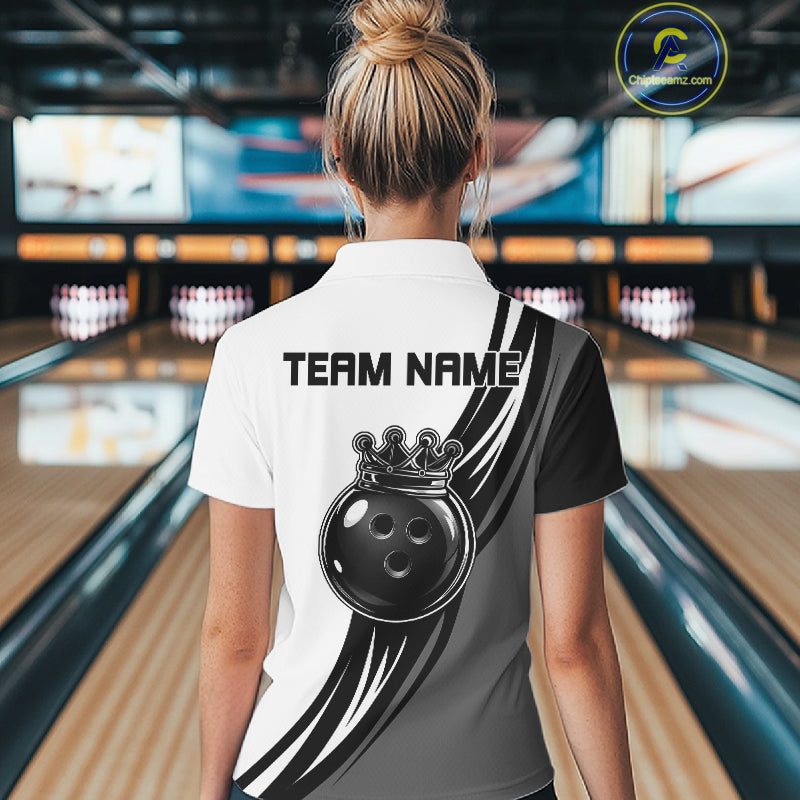 Black, White And Grey Crown Bowling Shirts Custom Bowling Team Jersey Polo & 1/4 Zip
