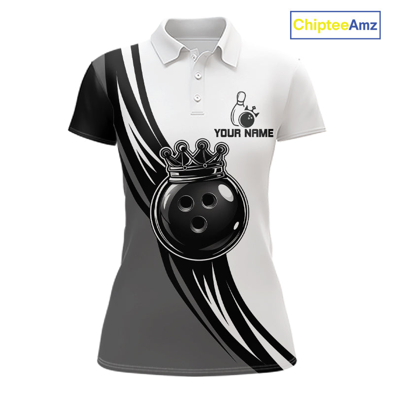 Black, White And Grey Crown Bowling Shirts Custom Bowling Team Jersey Polo & 1/4 Zip
