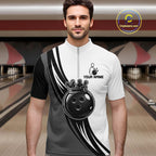 Black And White And Grey Crown Bowling Shirts Custom Bowling Team Jersey Polo & 1/4 Zip
