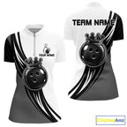 Black, White And Grey Crown Bowling Shirts Custom Bowling Team Jersey Polo & 1/4 Zip