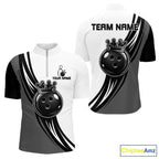 Black And White And Grey Crown Bowling Shirts Custom Bowling Team Jersey Polo & 1/4 Zip