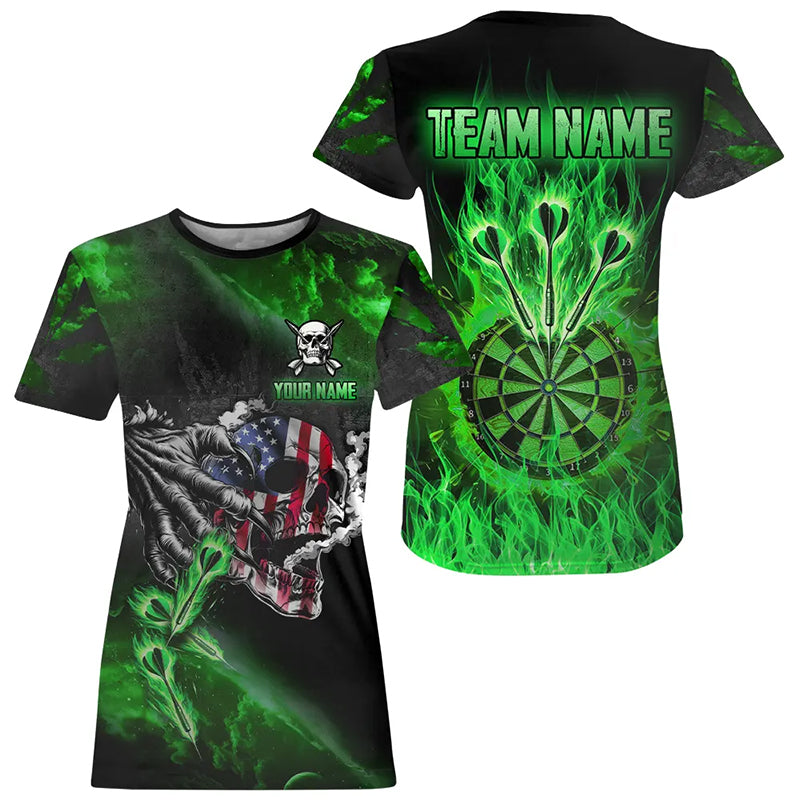 Fire Flame Dartboard American Flag Skull Darts T Shirt Custom Darts Team Jersey