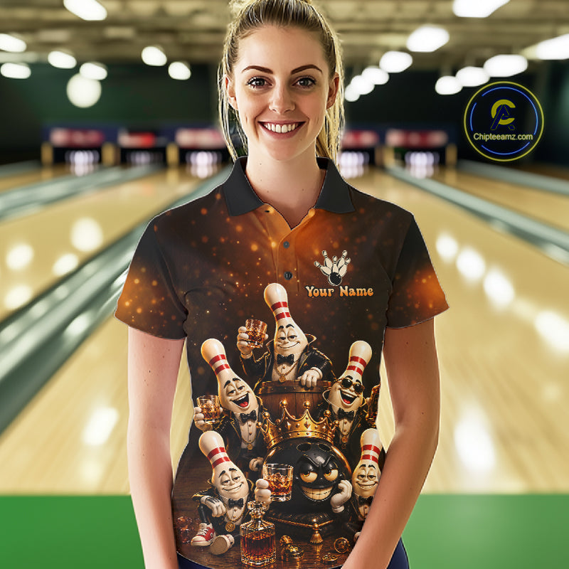Funny Crown Drunk Bowling Pins Bourbon Vintage Bowling Shirts Custom Bowling Team Jersey