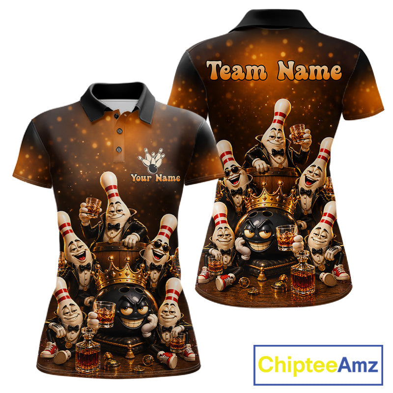 Funny Crown Drunk Bowling Pins Bourbon Vintage Bowling Shirts Custom Bowling Team Jersey