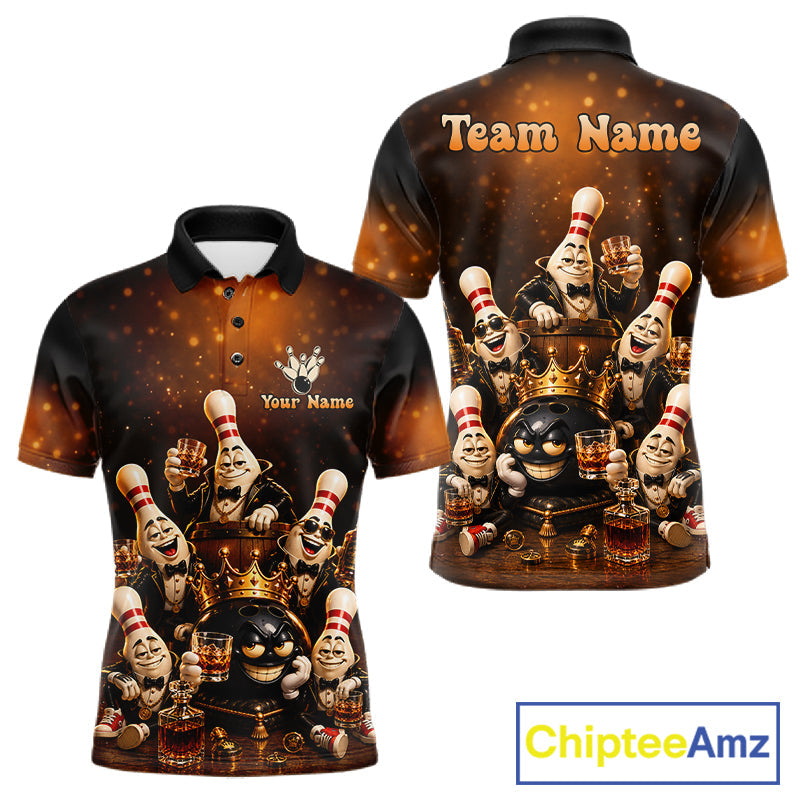 Funny Crown Drunk Bowling Pins Bourbon Vintage Bowling Shirts Custom Bowling Team Jersey