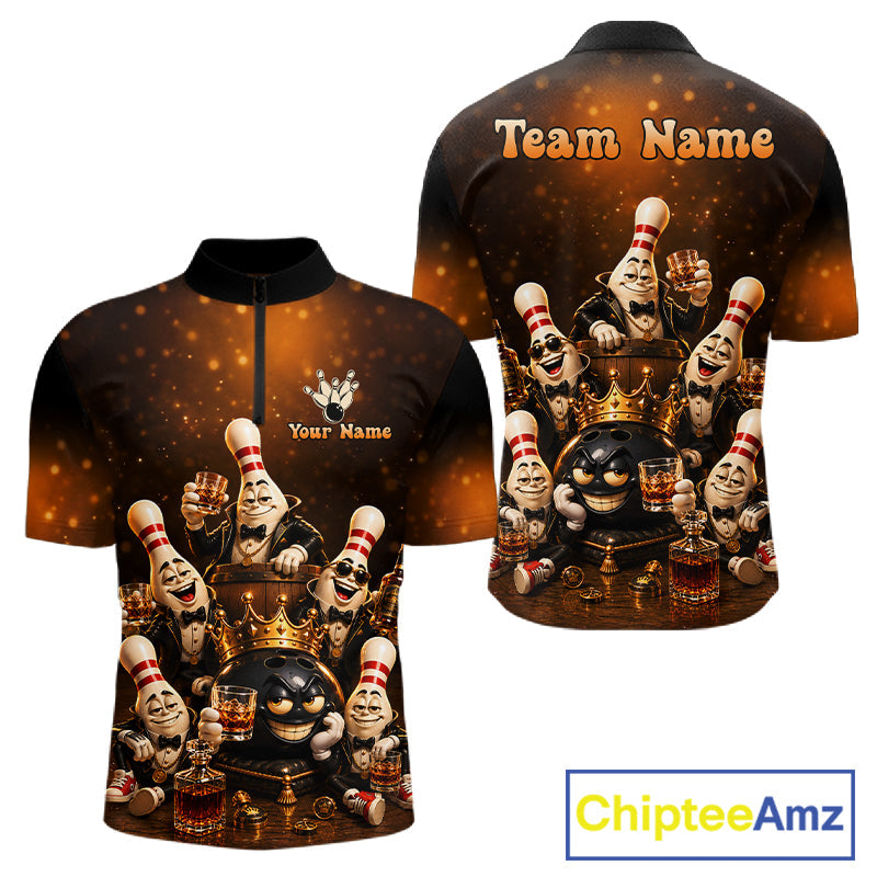 Funny Crown Drunk Bowling Pins Bourbon Vintage Bowling Shirts Custom Bowling Team Jersey