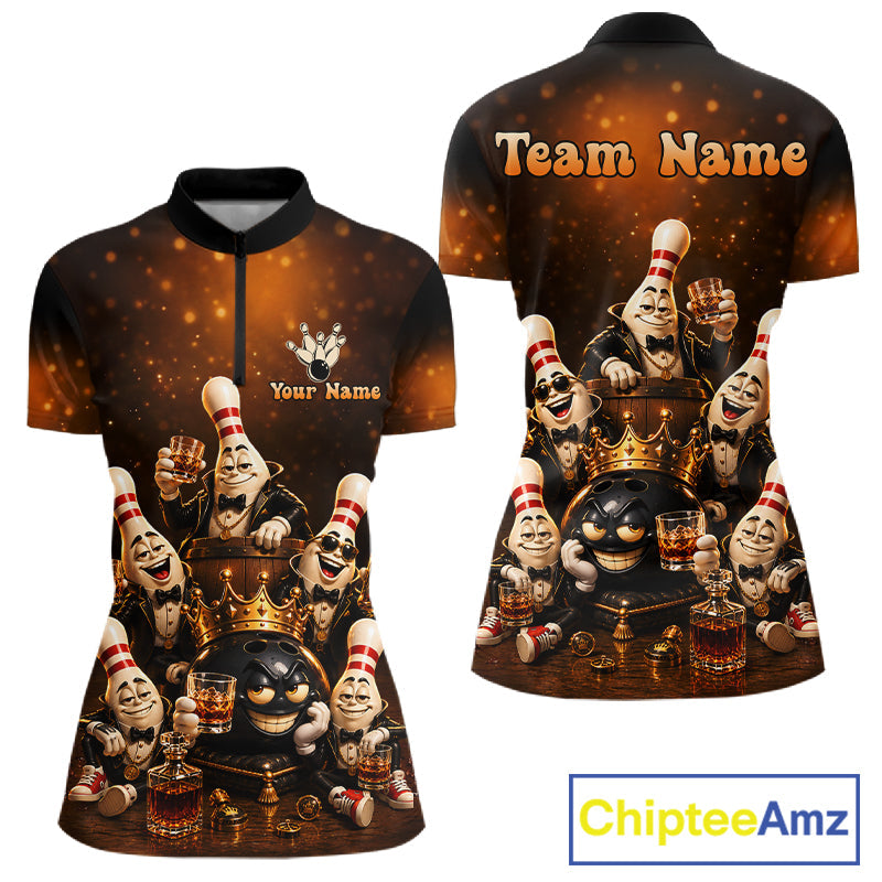 Funny Crown Drunk Bowling Pins Bourbon Vintage Bowling Shirts Custom Bowling Team Jersey