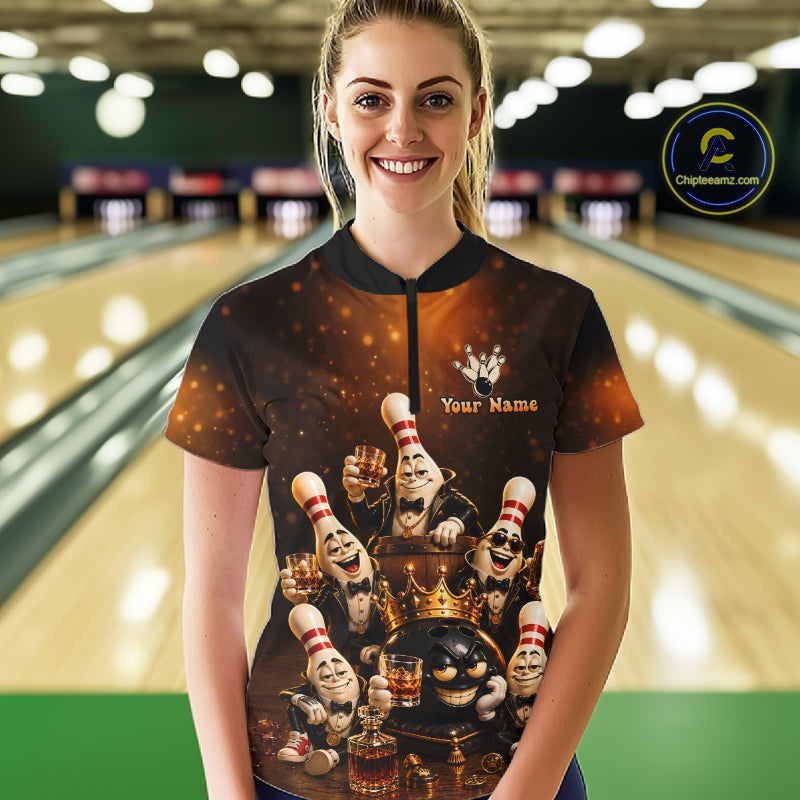 Funny Crown Drunk Bowling Pins Bourbon Vintage Bowling Shirts Custom Bowling Team Jersey