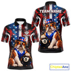 Funny Bulldog 8 Ball Billiard Shirt Custom Vintage US Flag Pool Team Jersey Polo & 1/4 Zip