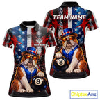 Funny Bulldog 8 Ball Billiard Shirt Custom Vintage US Flag Pool Team Jersey Polo & 1/4 Zip