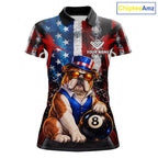 Funny Bulldog 8 Ball Billiard Shirt Custom Vintage US Flag Pool Team Jersey Polo & 1/4 Zip