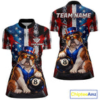 Funny Bulldog 8 Ball Billiard Shirt Custom Vintage US Flag Pool Team Jersey Polo & 1/4 Zip
