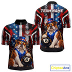 Funny Bulldog 8 Ball Billiard Shirt Custom Vintage US Flag Pool Team Jersey Polo & 1/4 Zip