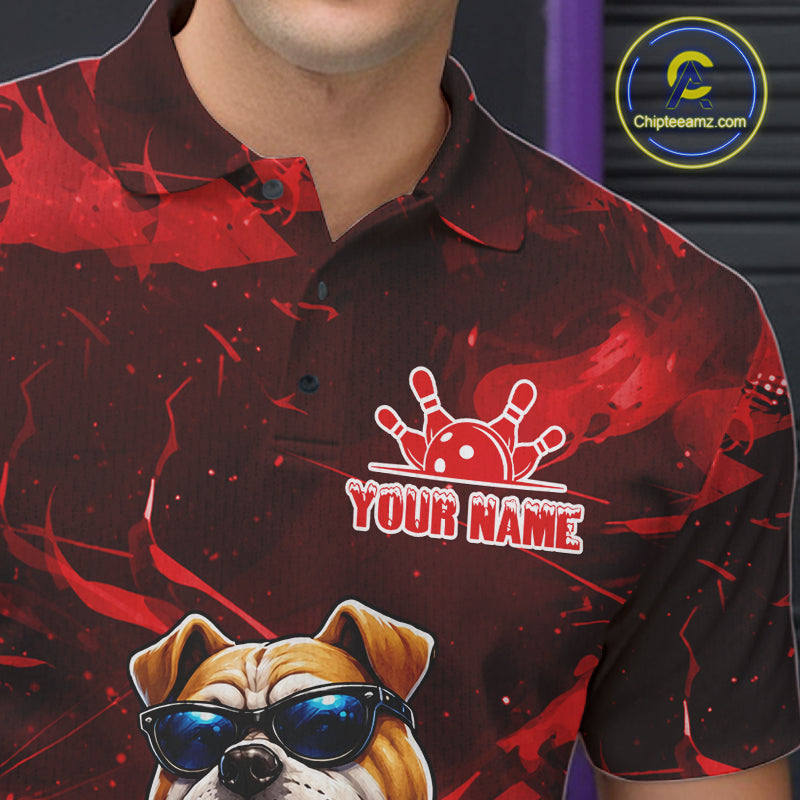 Personalized Red Funny Bulldog Bowling Shirt Custom Bowling Team Jersey Polo & 1/4 Zip