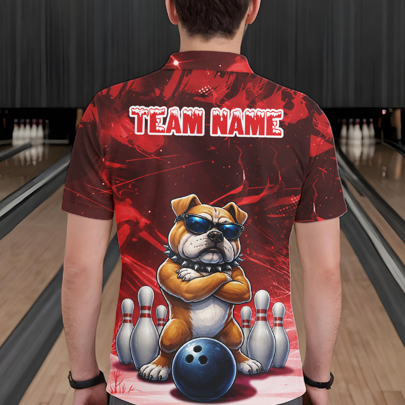 Personalized Red Funny Bulldog Bowling Shirt Custom Bowling Team Jersey Polo & 1/4 Zip