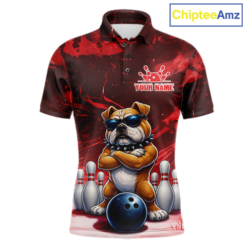 Personalized Red Funny Bulldog Bowling Shirt Custom Bowling Team Jersey Polo & 1/4 Zip