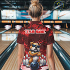 Personalized Red Funny Bulldog Bowling Shirt Custom Bowling Team Jersey Polo & 1/4 Zip