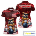 Personalized Red Funny Bulldog Bowling Shirt Custom Bowling Team Jersey Polo & 1/4 Zip