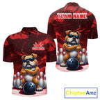 Personalized Red Funny Bulldog Bowling Shirt Custom Bowling Team Jersey Polo & 1/4 Zip