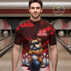 Personalized Red Funny Bulldog Bowling Shirt Custom Bowling Team Jersey Polo & 1/4 Zip