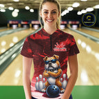 Personalized Red Funny Bulldog Bowling Shirt Custom Bowling Team Jersey Polo & 1/4 Zip