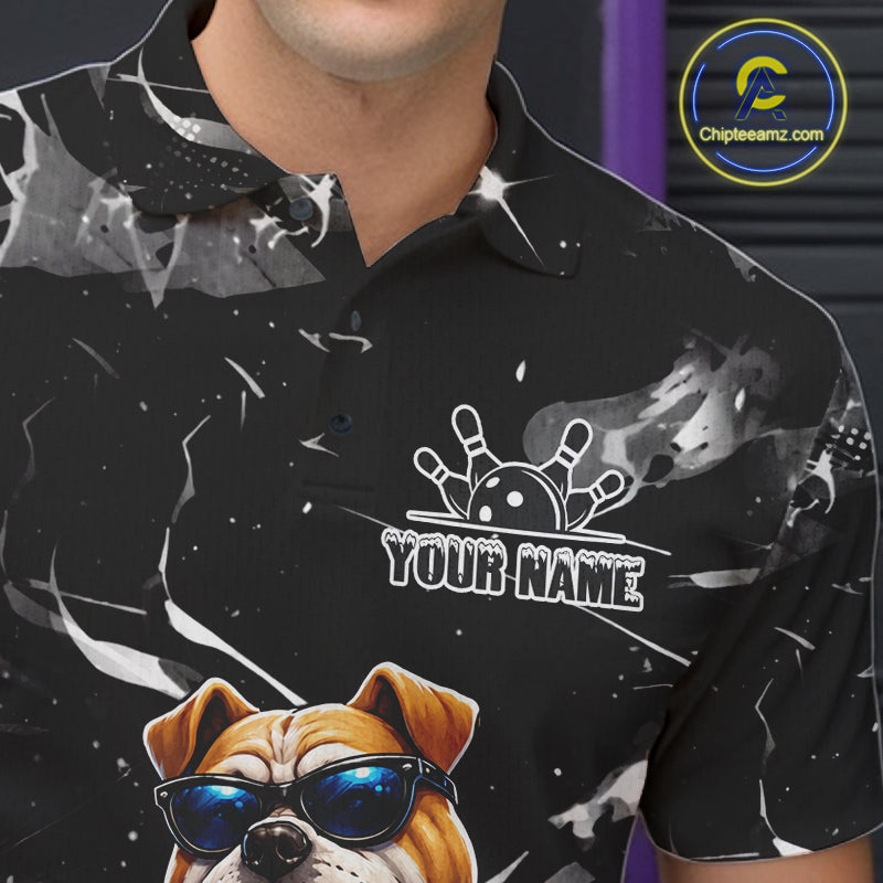 Personalized Black Funny Bulldog Bowling Shirt Custom Bowling Team Jersey Polo & 1/4 Zip