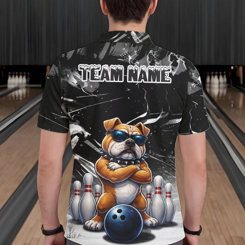 Personalized Black Funny Bulldog Bowling Shirt Custom Bowling Team Jersey Polo & 1/4 Zip