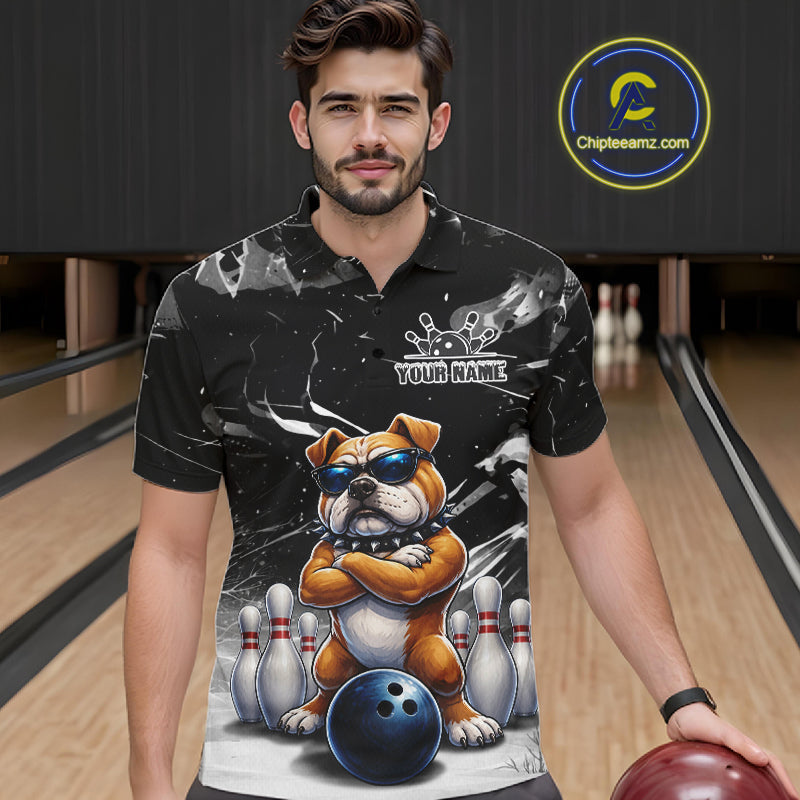 Personalized Black Funny Bulldog Bowling Shirt Custom Bowling Team Jersey Polo & 1/4 Zip