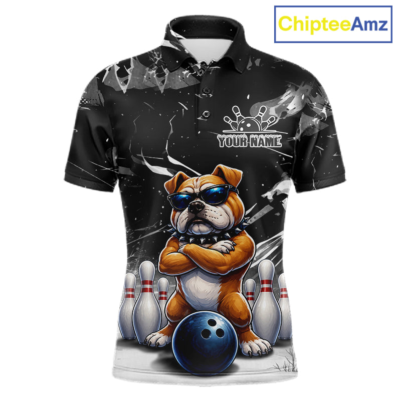 Personalized Black Funny Bulldog Bowling Shirt Custom Bowling Team Jersey Polo & 1/4 Zip