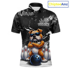 Personalized Black Funny Bulldog Bowling Shirt Custom Bowling Team Jersey Polo & 1/4 Zip