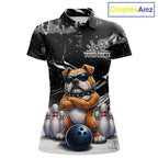 Personalized Black Funny Bulldog Bowling Shirt Custom Bowling Team Jersey Polo & 1/4 Zip