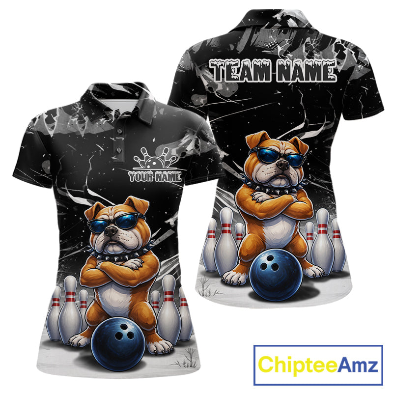 Personalized Black Funny Bulldog Bowling Shirt Custom Bowling Team Jersey Polo & 1/4 Zip