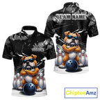 Personalized Black Funny Bulldog Bowling Shirt Custom Bowling Team Jersey Polo & 1/4 Zip
