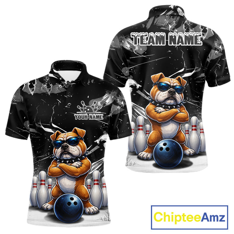 Personalized Black Funny Bulldog Bowling Shirt Custom Bowling Team Jersey Polo & 1/4 Zip