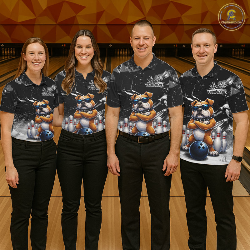 Personalized Black Funny Bulldog Bowling Shirt Custom Bowling Team Jersey Polo & 1/4 Zip
