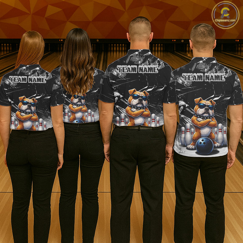Personalized Black Funny Bulldog Bowling Shirt Custom Bowling Team Jersey Polo & 1/4 Zip