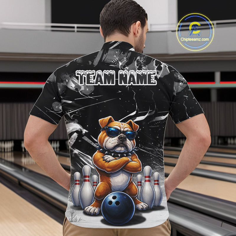 Personalized Black Funny Bulldog Bowling Shirt Custom Bowling Team Jersey Polo & 1/4 Zip