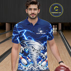 Blue Lightning Thunder Funny Tornado Bowling Shirt Custom Bowling Jersey Polo & 1/4 Zip