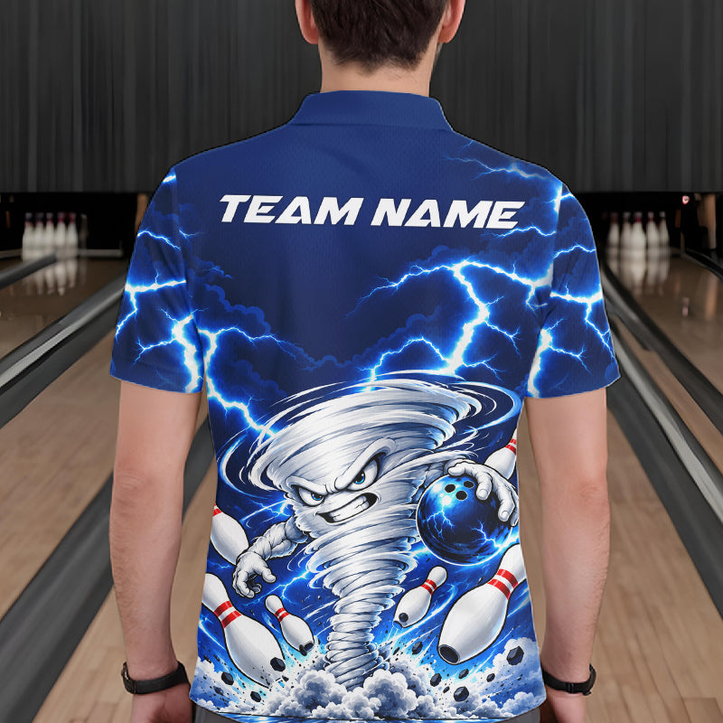 Blue Lightning Thunder Funny Tornado Bowling Shirt Custom Bowling Jersey Polo & 1/4 Zip
