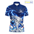 Blue Lightning Thunder Funny Tornado Bowling Shirt Custom Bowling Jersey Polo & 1/4 Zip