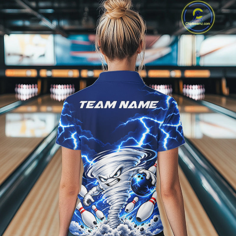 Blue Lightning Thunder Funny Tornado Bowling Shirt Custom Bowling Jersey Polo & 1/4 Zip