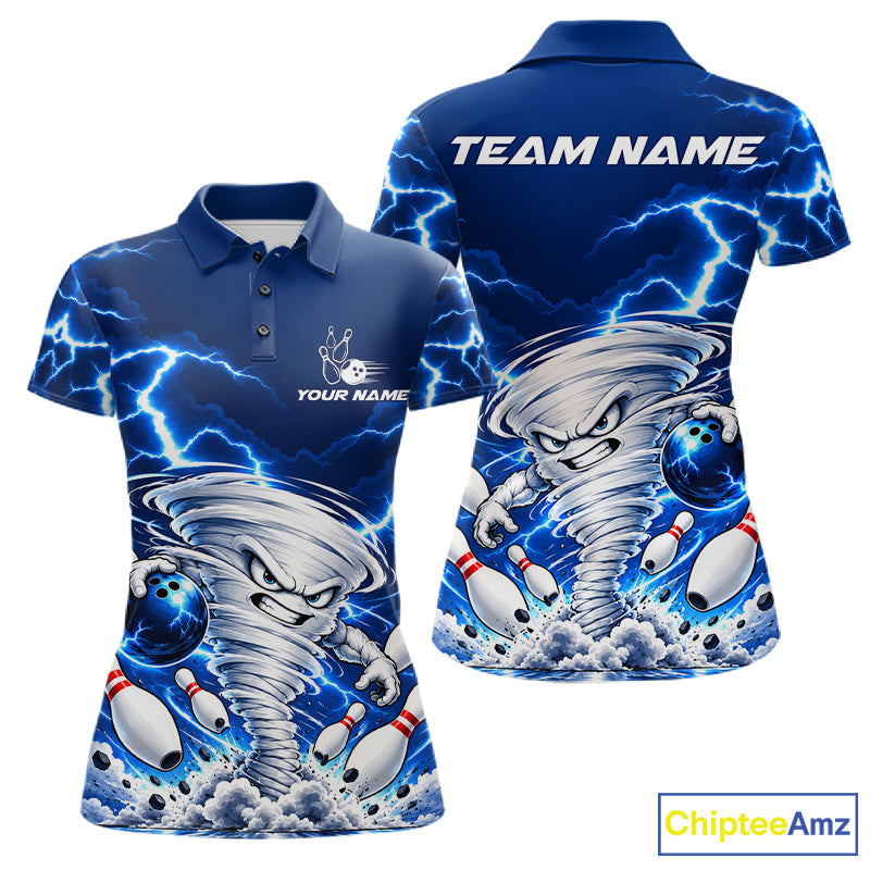 Blue Lightning Thunder Funny Tornado Bowling Shirt Custom Bowling Jersey Polo & 1/4 Zip