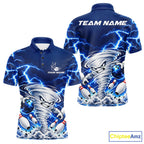 Blue Lightning Thunder Funny Tornado Bowling Shirt Custom Bowling Jersey Polo & 1/4 Zip