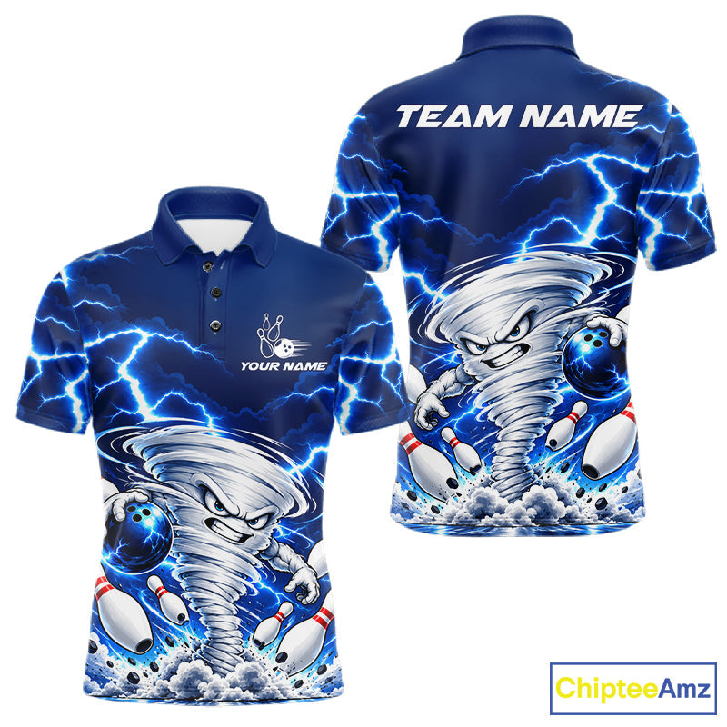 Blue Lightning Thunder Funny Tornado Bowling Shirt Custom Bowling Jersey Polo & 1/4 Zip