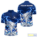 Blue Lightning Thunder Funny Tornado Bowling Shirt Custom Bowling Jersey Polo & 1/4 Zip