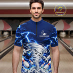 Blue Lightning Thunder Funny Tornado Bowling Shirt Custom Bowling Jersey Polo & 1/4 Zip