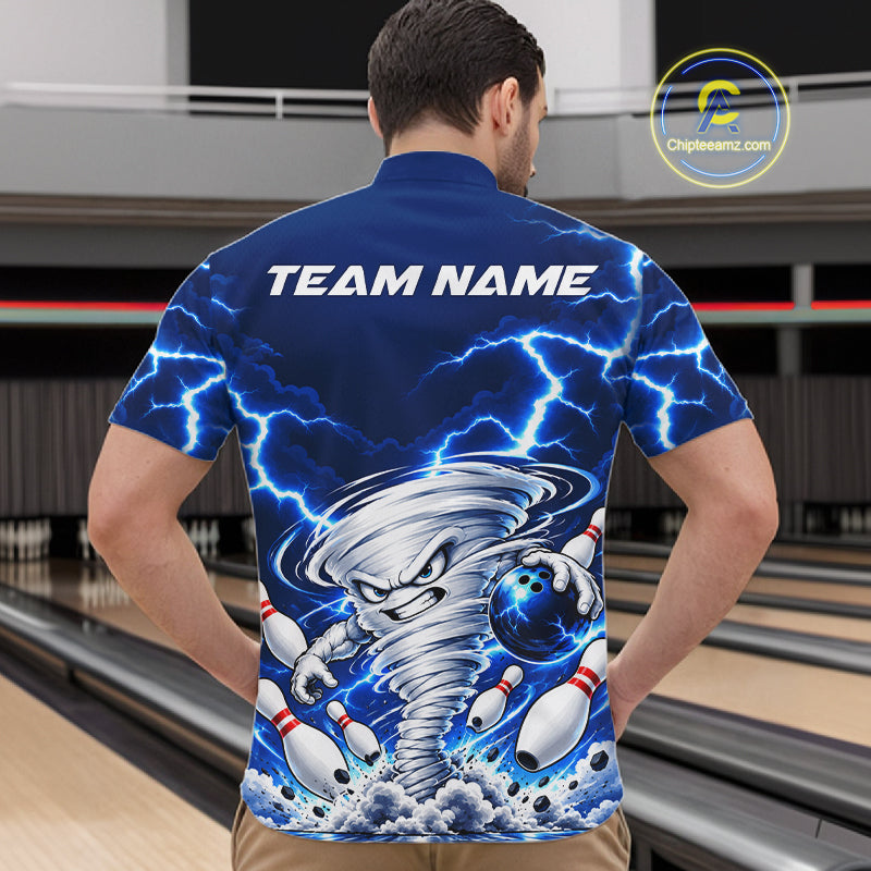Blue Lightning Thunder Funny Tornado Bowling Shirt Custom Bowling Jersey Polo & 1/4 Zip