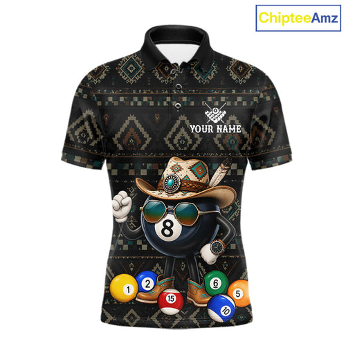 Funny 8 Ball Pool Tribal Pattern Billiard Shirts Custom Pool Team Jersey, Billiard Gift