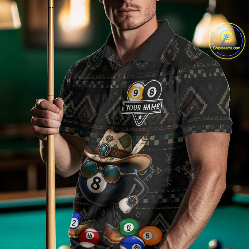Funny 8 Ball 9 Ball Tribal Pattern Billiard Shirts Custom Billiard Jersey, Pool Player Gift